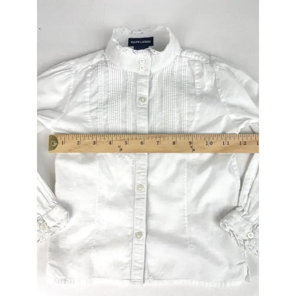 Vintage Ralph Lauren Girls 4 White Pintuck Lace Victorian Cotton Blouse Top